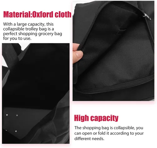 Vista 2 de FOMIYES Bolsa plegable de la carretilla Bolsa de compras plegable con ruedas Carrito de compras plegable Cajón de carro utilitario Negro