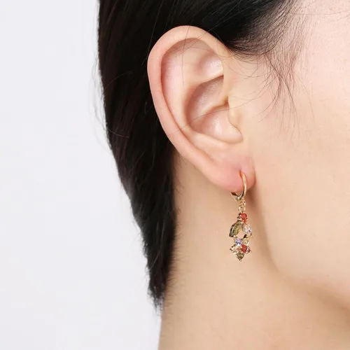 Vista 2 de HZMAN Crystal Flower Earring for Women Girls 14K Rose Gold Plated Hypoallergenic Dangle Drop Earrings Dainty Party Wedding Cubic Zirconia Earrings