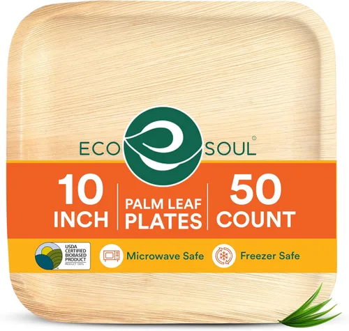 Vista 18 de ECO SOUL Platos de Hoja de Palma de 6" Cuadrados (50 Unidades) – Desechables, Ecológicos, Platos de Aperitivo de Bambú Biodegradables – Vajilla