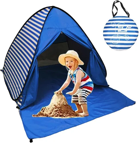 Vista 6 de Tienda de campaña de playa desplegable con protección solar UPF 50+, toldo cabaña para 2-3 personas para adultos, bebés, niños, actividades al aire
