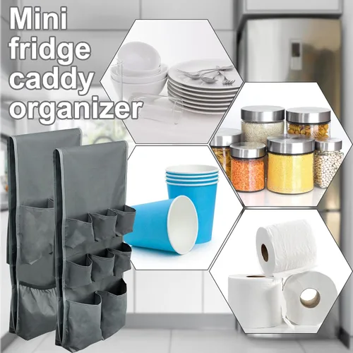 Vista 5 de Mini organizador de refrigerador de 60 x 12.6 pulgadas, organizador colgante para refrigerador, organizador de almacenamiento con 11 bolsillos