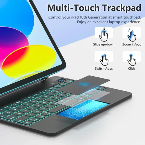 Vista 13 de FUWANG for iPad A16 11th/10th Generation Case with Keyboard, Magic Keyboard with Power Display, Multi-Touch Trackpad Floating Cantilever Stand