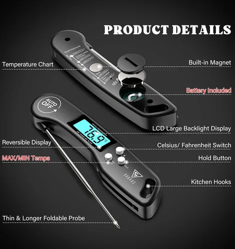 Vista 6 de Meat Thermometer, Instant Read Dial Thermometers for Cooking Black 2 Pack