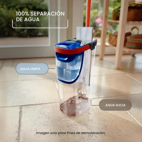 Vista 2 de O-Cedar H2prO Sistema de trapeador plano Herramienta de limpieza rápida Limpia con agua limpia Mopa de microfibra reutilizable y lavable a
