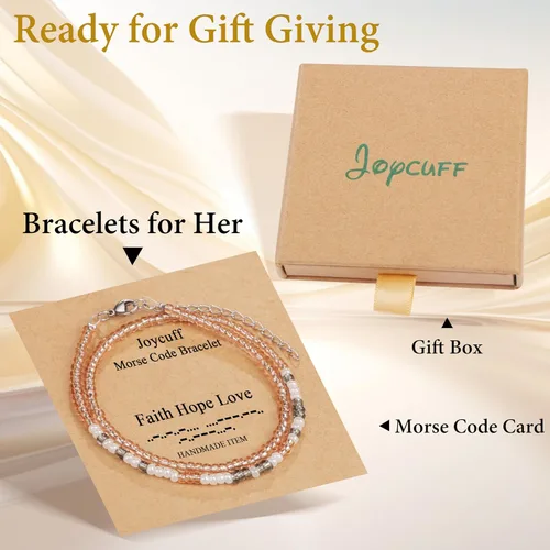 Vista 7 de JoycuFF Pulseras con código morse para mujeres y niñas, joyería para hija, mamá, mejores amigas, regalos inspiradores para niña, alma gemela, día