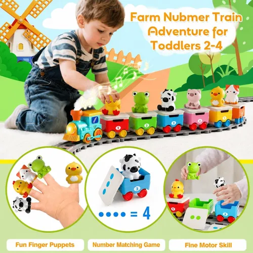 Vista 2 de Juguetes de tren de animales de granja para niños de 2 a 4 años, juego de tren eléctrico para niños con música, vapor y luces, juguetes