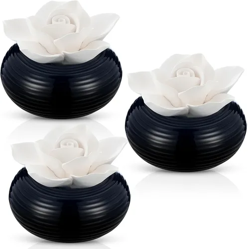 Vista 15 de Honeydak 1 pieza Difusor de cerámica de flores hecho a mano, difusor de aceite esencial pasivo de porcelana blanca con base, decoración decorativa
