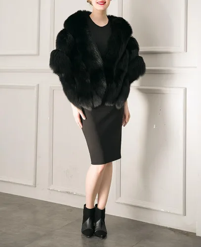 Vista 2 de UMREN Capa larga de piel de zorro sintética para mujer, de lujo, para invierno, A-verde oscuro