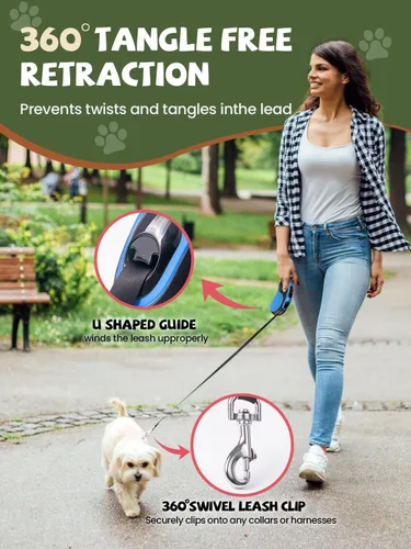 Vista 6 de Correa retráctil para perro con luz LED, correa recargable de 16 pies para perros pequeños y medianos de hasta 66 libras, 360° sin enredos, control