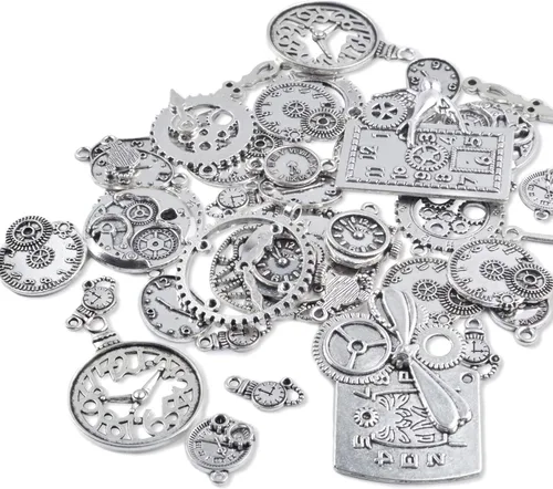 Vista 3 de Dije con dije de cara de reloj, 3.53 onzas, multiestilo, relojes y relojes, esfera de movimiento, engranajes, colgante steampunk, suministros