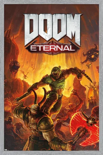 Vista 13 de Trends International Doom Eternal - Póster de pared Marauder, 22.4 pulgadas de largo x 14.7 pulgadas, versión enmarcada en madera de granero