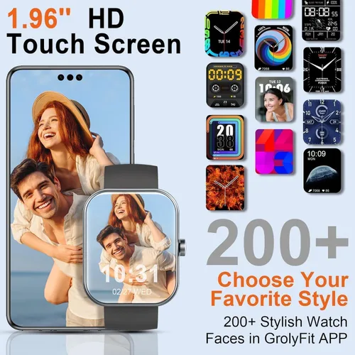 Vista 2 de Reloj inteligente para hombres y mujeres (respuesta/hacer llamadas), nuevo reloj inteligente HD de 1.96 pulgadas, rastreador de actividad física