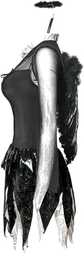 Vista 5 de Halloween Costumes for Women Sexy Dark Angel Cosplay Party Dress See-Through Mesh Knee Length Nightclub Mini Skirt