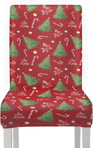 Vista 2 de HUGS IDEA Juego de 2 fundas para sillas de comedor con diseño de árbol de Navidad, jacquard, fundas protectoras para sillas Parsons de bastón