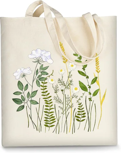 Vista 20 de AUSVKAI Bolsa Tote de Lona para Mujer, Estética Bonita Comestibles Comestibles Reutilizable de Algodón Bolsa de Regalo para Compras Playa Regalos