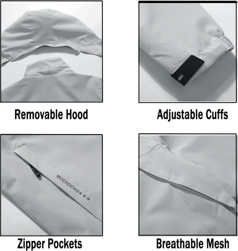 Vista 4 de MOERDENG Chaqueta impermeable para mujer, ligera, con capucha, para senderismo, viajes