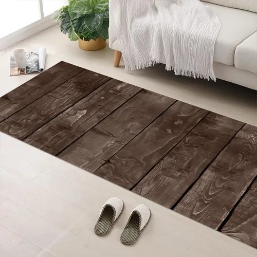 Vista 12 de GUBIYU Juego de 2 alfombras y tapetes de cocina de madera campestre, lavables, rústicas, tablones de madera marrón, alfombras de baño