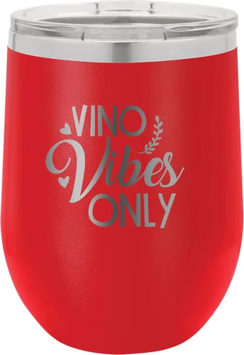 Vista 3 de CustomGiftsNow Vino Vibes Only - Stainless Steel Double-Wall Insulated 12-Ounce Truck Car Travel Coffee Cup Wine Tumbler Mug with Lid Light Blue