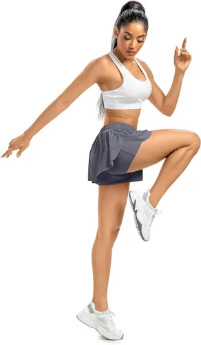Vista 6 de Leftear Pantalones cortos fluidos para mujer, gimnasio, yoga, entrenamiento, correr, tenis, faldas de elastano, ropa linda, casual, verano, paquete