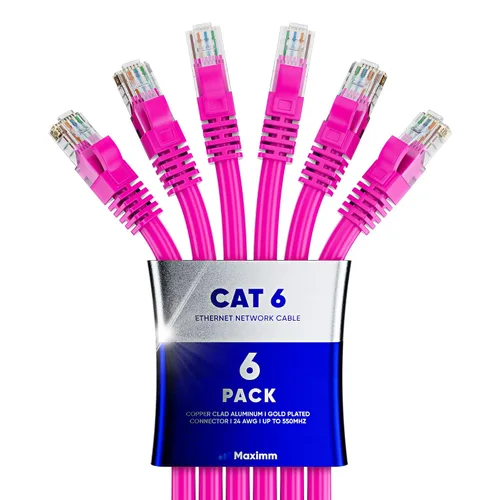 Vista 90 de Maximm Cable Ethernet Cat 6 de 0.6 pies (paquete de 6) – Cable LAN de alta velocidad, cable de Internet, cable de conexión y cable de red – UTP