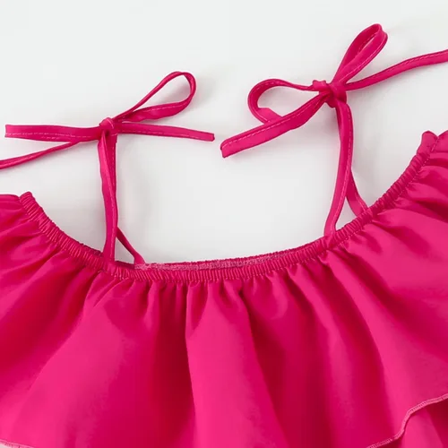 Vista 2 de Fashion Little Girl's 2 Piece Clothes Set Summer Toddler Garments Ruffle Trim Top and Floral Long Bell Bottoms Pants