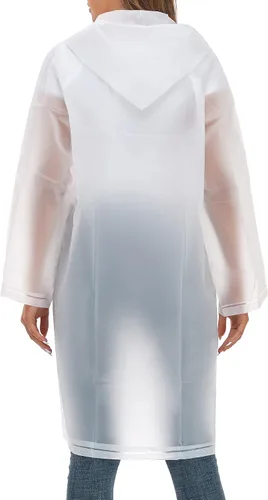 Vista 5 de JMinger Chubasqueros para mujeres y hombres, reutilizables, portátiles, impermeables, EVA, largos, poncho de lluvia con capucha