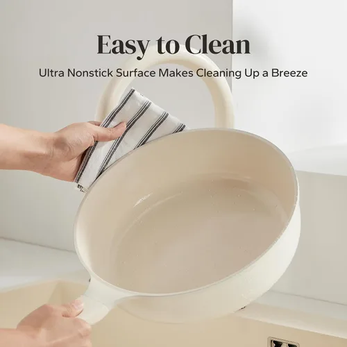 Vista 7 de Redchef Sartén antiadherente para freír con tapa, sartén para saltear de cerámica, libre de PFOA y PFOS, compatible con inducción, mango con ayuda