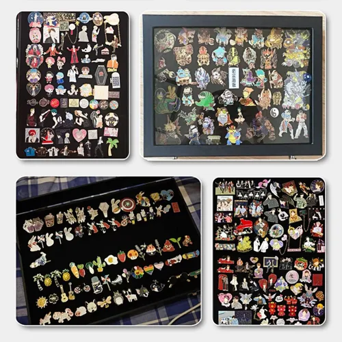 Vista 7 de Caja expositora grande negra a prueba de polvo con ganchos para medallas militares, joyas, insignias, collares, pulseras, 13.8 x 9.5 pulgadas