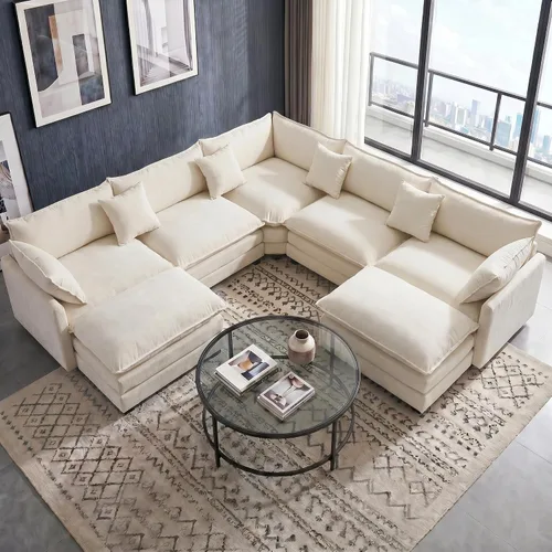 Vista 20 de Juego de sofá de felpilla Cloud de 77 pulgadas con almohadas, sofá biplaza de asiento profundo para apartamentos, ahorro de espacio de 2 plazas