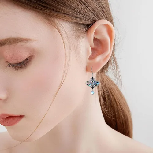 Vista 6 de TIGER RIDER Luna MothDragonflyBeetleHummingbirdRose Flower Dangle Earrings Sterling Silver Moonstone Earrings Gifts Witch Jewelry for Women Mother