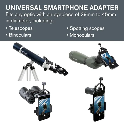 Vista 5 de Celestron - Adaptador de fotografía para telescopio y teléfono inteligente PowerSeeker 127EQ para telescopio y filtro lunar para telescopio