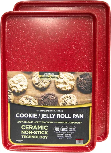 Vista 6 de casaWare Juego de 2 hojas de galletas de peso comercial definitivo de 15 x 10 x 1 pulgadas (granito azul)