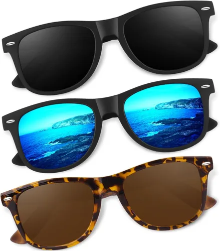 Vista 16 de CGID Gafas de sol polarizadas retro para hombres y mujeres, ligeras, negras, UV400, conducción, pesca, golf A00 Negro Gris