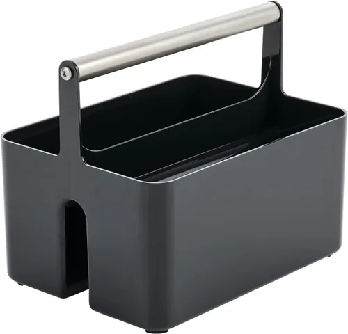 Vista 5 de mDesign - Organizador de almacenamiento para ducha de plástico, cesta dividida, asa de metal para baño, dormitorio, cocina, contiene jabón, champú