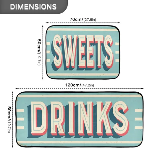 Vista 3 de Sweets Quotes - Juego de 2 tapetes de cocina retro vintage, antideslizantes, para puerta, baño, hogar, oficina, fregadero, lavandería, granja, 28 x