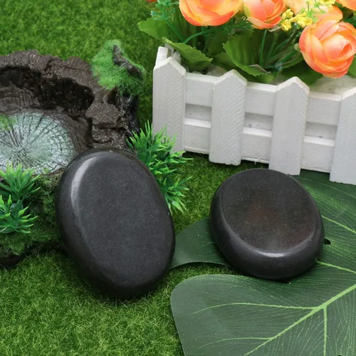 Vista 7 de EXCEART Piedras de masaje volcánico para terapia de spa, piedras planas naturales calientes y frías, 3.14 x 2.36 x 0.59 pulgadas, juego de 2 piedras
