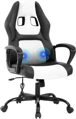 Vista 9 de Massage Gaming Chair – Ergonomic Office Desk Chair with Recline Function, PU Leather & Breathable Design, Lumbar Pillow, Adjustable Height, 360° Blue