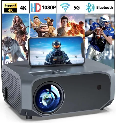 Vista 7 de Proyector con WiFi 5G y Bluetooth nativo 1080P 4K, proyector al aire libre, proyector portátil de cine en casa para iOS/Android/TV Negro
