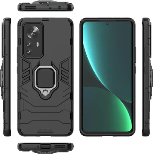 Vista 3 de Compatible con funda Xiaomi Mi 12 Pro, soporte de agarre de anillo de metal, a prueba de golpes (funciona con soporte magnético para automóvil)