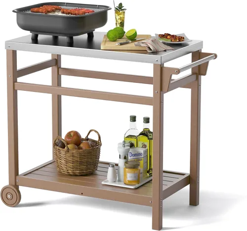 Vista 21 de TORVA Carrito de parrilla de preparación al aire libre con mesa de pasivación, carrito de parrilla rodante resistente a los arañazos de alta dureza