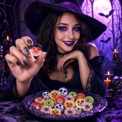 Vista 6 de Paquete de 100 rebanadas de caramelo duro de Halloween, discos de caramelo
