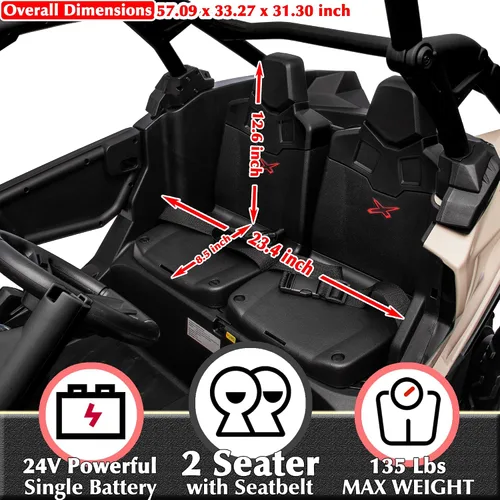 Vista 7 de 24V CAN-AM Maverick X3 con licencia de 2 plazas para niños UTV Negro y dorado