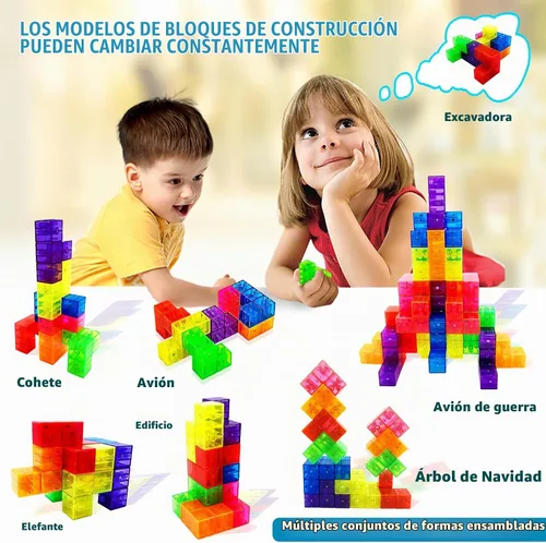 Vista 2 de Bloques de construcción magnéticos, cubos magnéticos 3D, juego de 7 bloques magnéticos de múltiples formas con 54 tarjetas guía, juguetes educativos