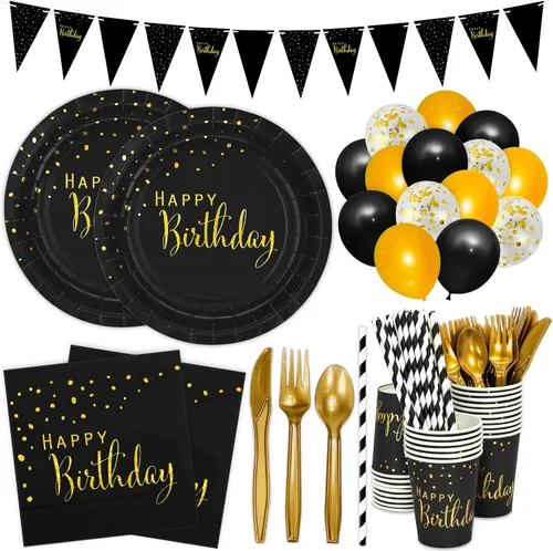 Vista 8 de DYLIVeS Paquete de 204 piezas de decoraciones de cumpleaños azules, puntos de aluminio azules y dorados, suministros de fiesta de feliz cumpleaños