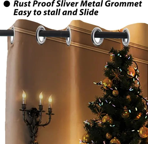 Vista 20 de Cortinas con adornos de Navidad impresos, cortinas para ventana de chimenea, calcetines de Navidad, árboles de Navidad, regalos, paneles opacos