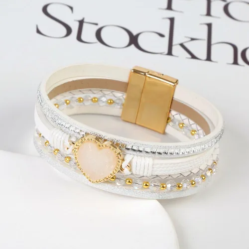 Vista 4 de Jewbelet - Pulsera de cuero estilo bohemio con cuentas de cristal con cierre de joyería para mujer