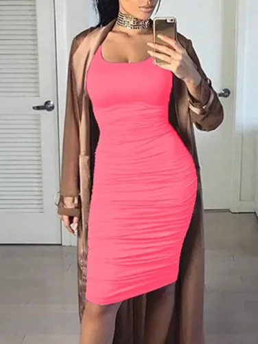 Vista 4 de BEAGIMEG Vestido midi sin mangas sexy fruncido para mujer