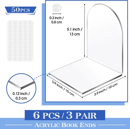 Vista 2 de Leinuosen 6 piezas de acrílico transparente con almohadilla de silicona antideslizante soporte para libros en forma de arco resistente