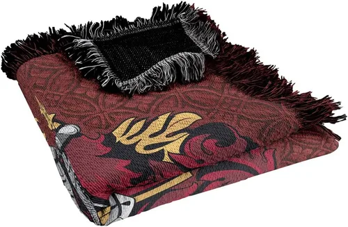 Vista 5 de Manta de Harry Potter, 50 x 60 pulgadas, tapiz tejido original de Gryffindor, mezcla de algodón, manta con flecos