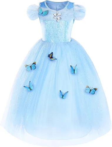 Vista 2 de JerrisApparel Vestido de niña de flores, disfraz de princesa mariposa para niña